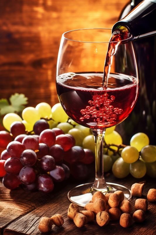 beverage alcohol food wine bottle glass background drink winery grape white. Generative AI.