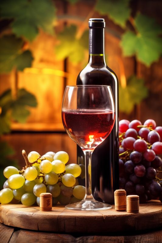 food wine background drink beverage grape vintage alcohol bottle winery glass. Generative AI.