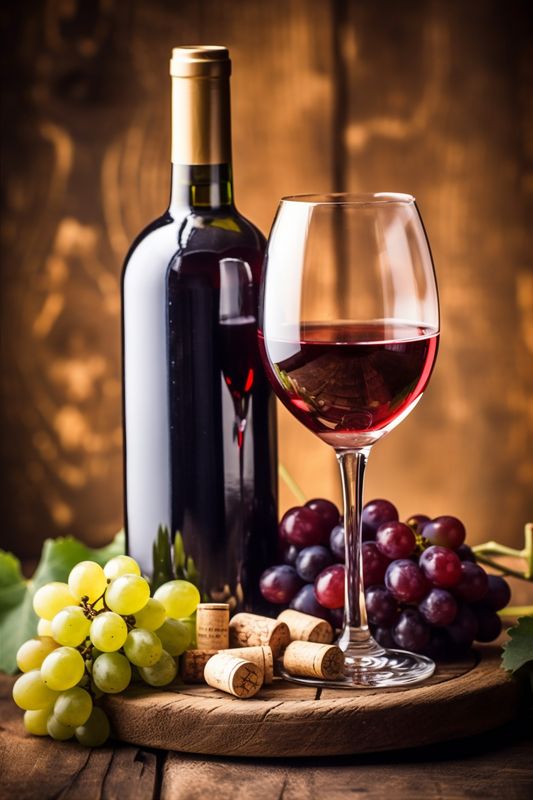 wine drink winery beverage background grape fruit glass bottle food alcohol. Generative AI.