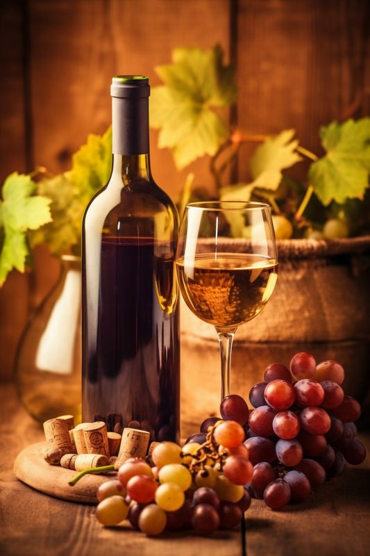 beverage drink food background alcohol bottle wine copy space winery grape glass. Generative AI.