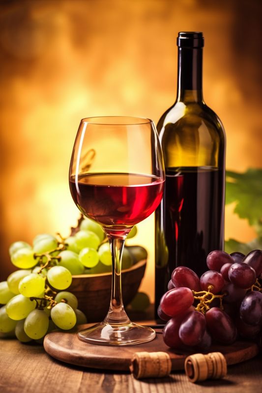 food glass grape winery background bottle sunny beverage drink alcohol wine. Generative AI.