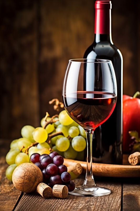 background food wine grapevine winery grape glass bottle alcohol beverage drink. Generative AI.