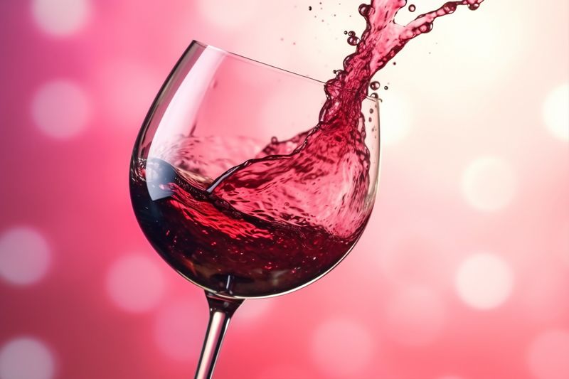 glass bottle party gradient red wine closeup alcohol drink liquid background. Generative AI.