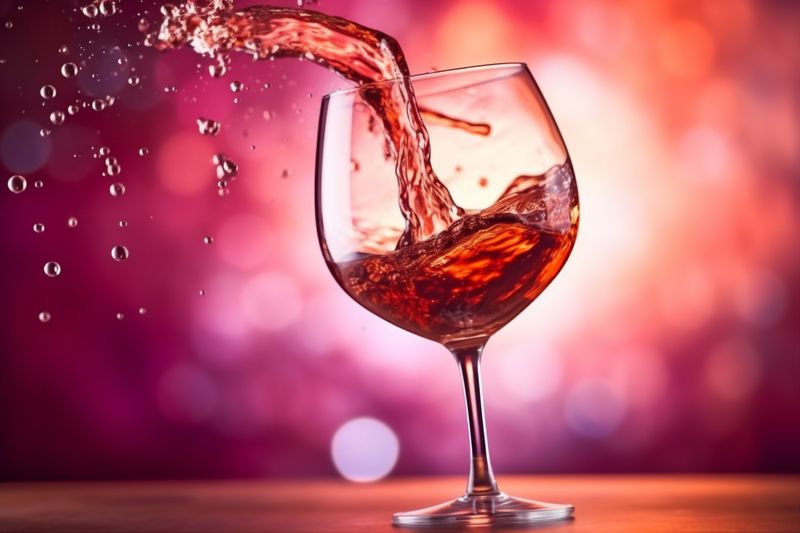 alcohol party closeup glass red goblet drink gradient wine liquid background. Generative AI.