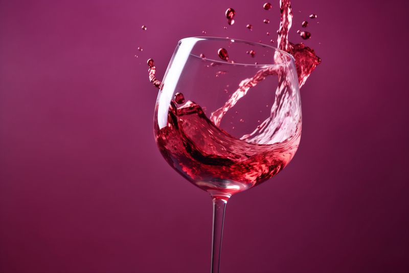 closeup alcohol party background gradient burgundy wine glass liquid drink red. Generative AI.