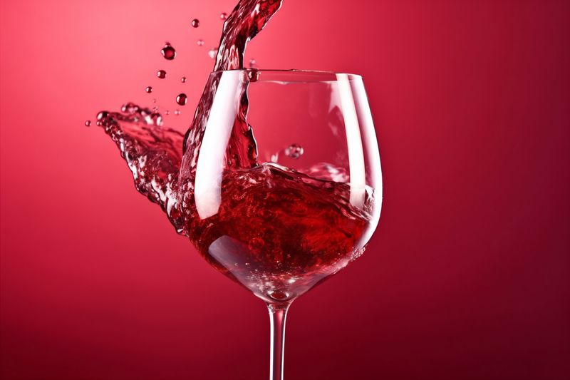 liquid background red drink party glass alcohol wine transparent gradient closeup. Generative AI.