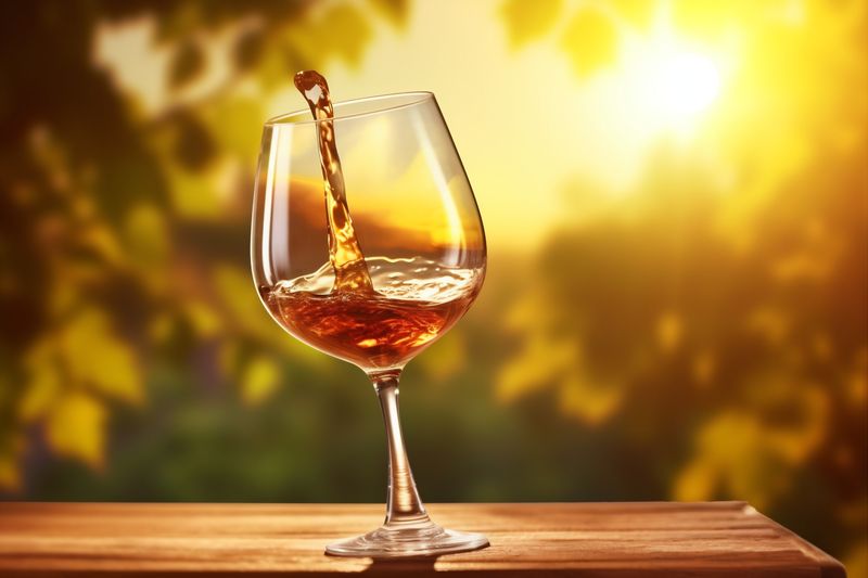 closeup glass red liquid gradient drink splashing alcohol party background wine. Generative AI.