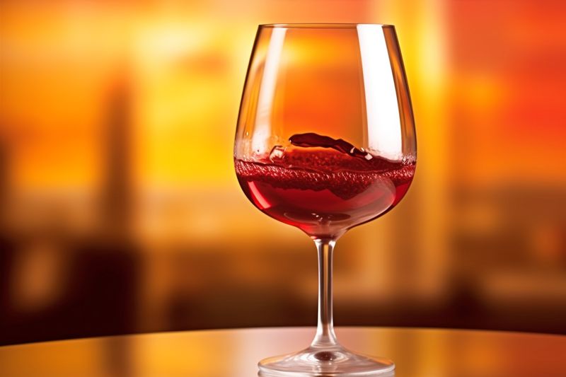 party light liquid glass alcohol gradient red background closeup wine drink. Generative AI.