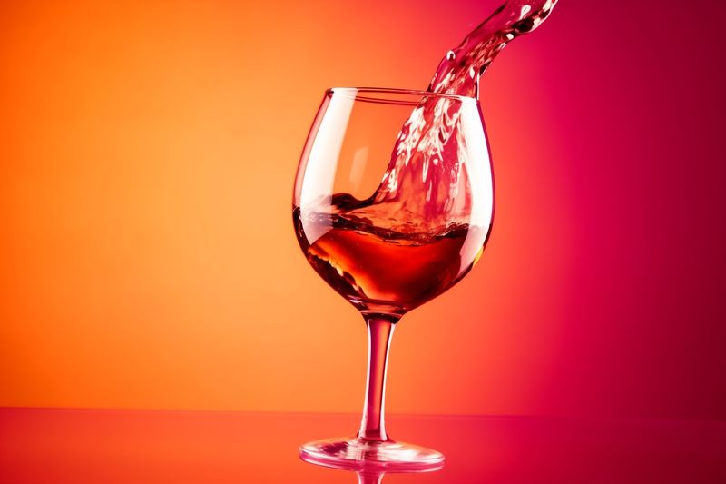 glass gradient party alcohol liquid closeup red background drink wine sauvignon. Generative AI.