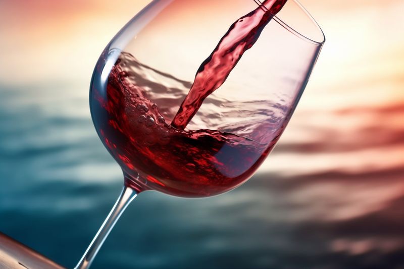 alcohol liquid party drink gradient red closeup glass wine background burgundy. Generative AI.