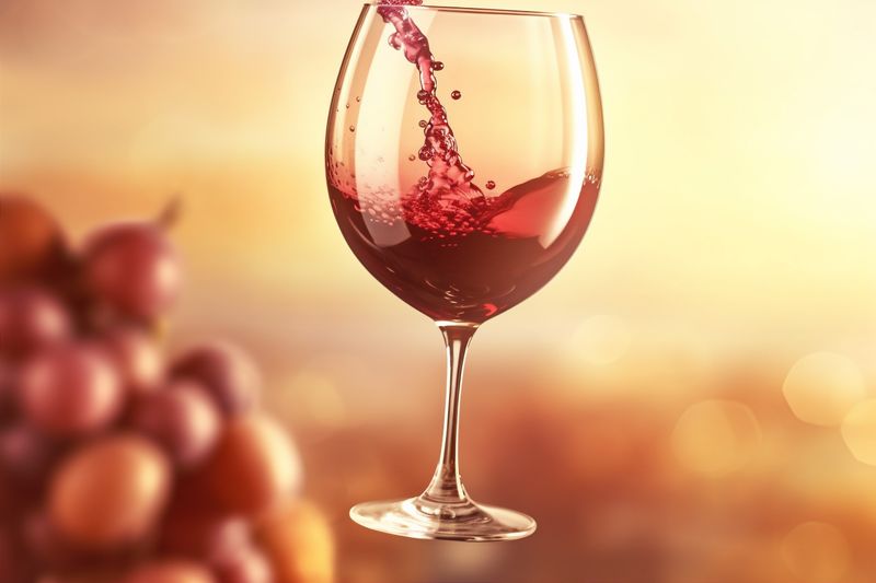 liquid drink red glass alcohol gradient party closeup background wine pouring. Generative AI.