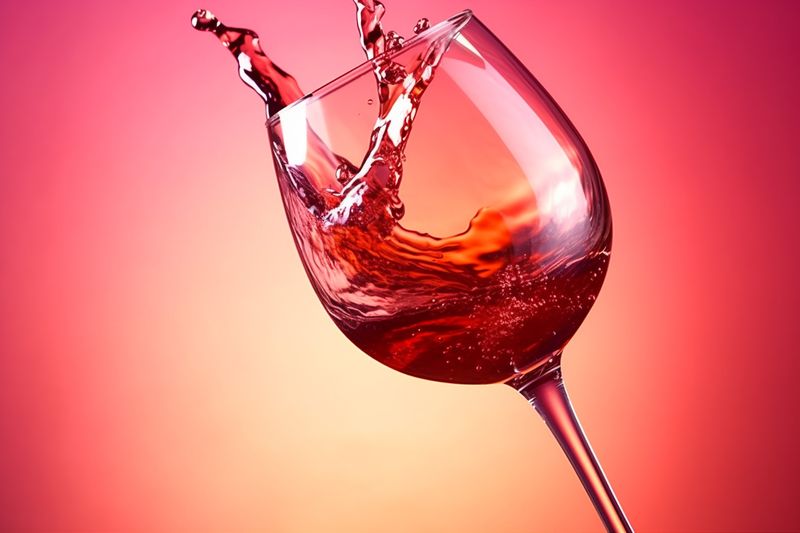 liquid gradient goblet drink red alcohol wine glass closeup background party. Generative AI.