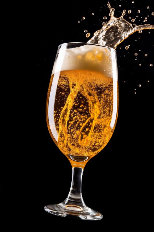 drop drink glass splash gradient cold alcohol background beer bubble foam. Generative AI.