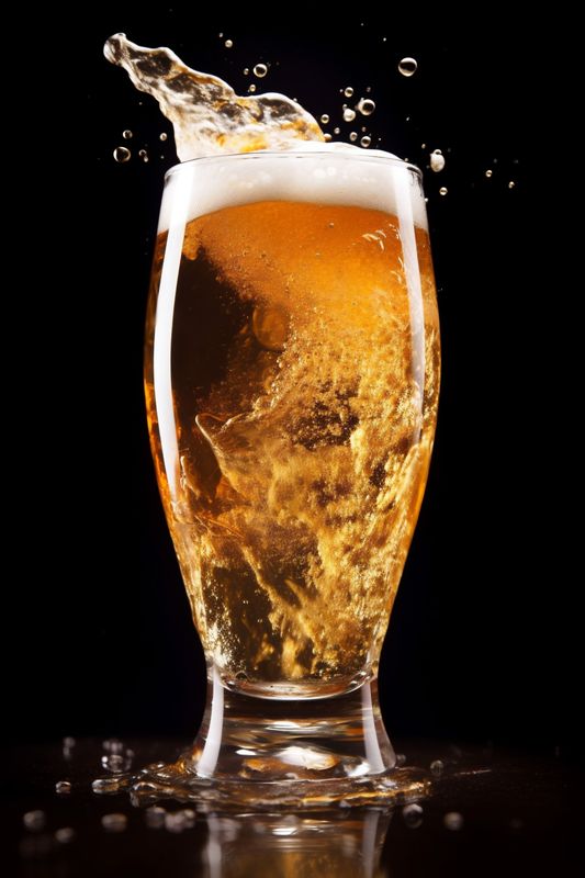 drink glass alcohol gradient bubble cold splash beer foam background pint. Generative AI.