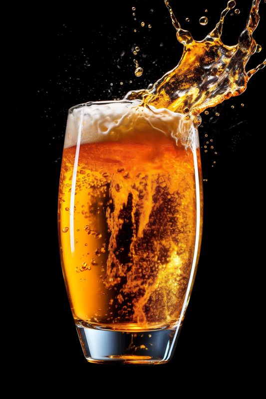 gradient party cold beer alcohol glass bubble foam background drink splash. Generative AI.
