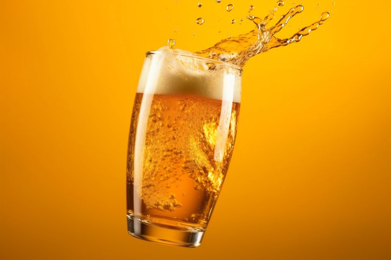cold beverage gradient splash bubble alcohol background glass foam drink beer. Generative AI.