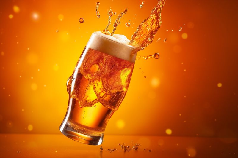 cold splash mug background drink glass beer foam gradient alcohol bubble. Generative AI.