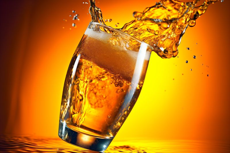 drink foam splash glass gradient background beer alcohol cold bubble beverage. Generative AI.