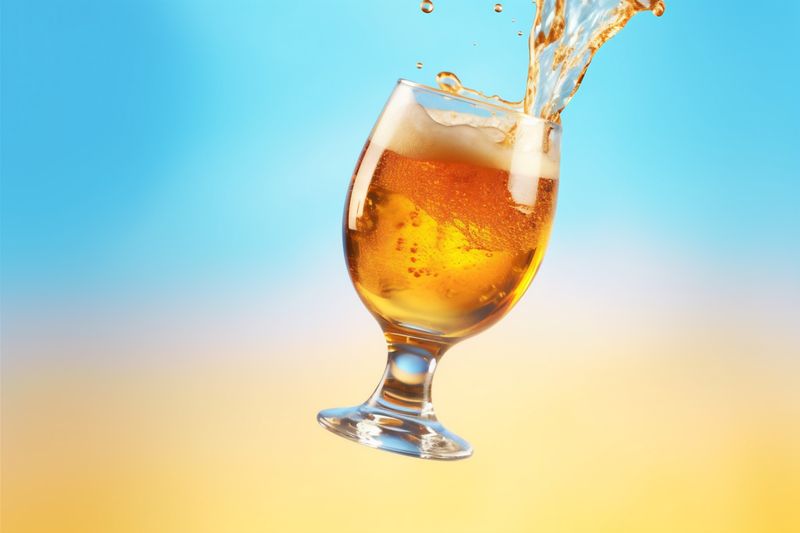cold drink bubble pour glass foam gradient alcohol beer background splash. Generative AI.