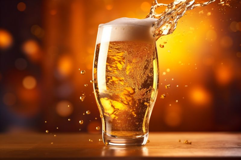 drink glass foam alcohol closeup background beer gradient cold splash bubble. Generative AI.