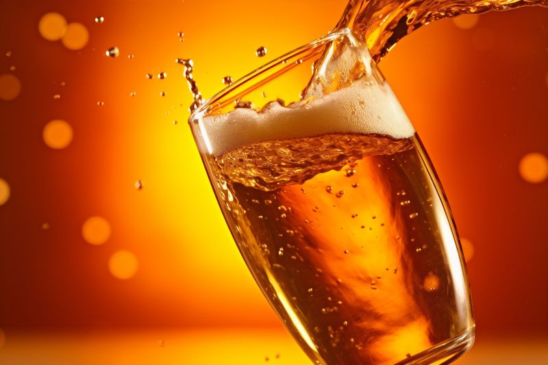 splash glass beer alcohol bubble gradient cool cold background foam drink. Generative AI.