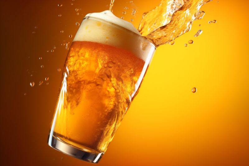 beer drink glass gradient alcohol splash cold background bubble light foam. Generative AI.