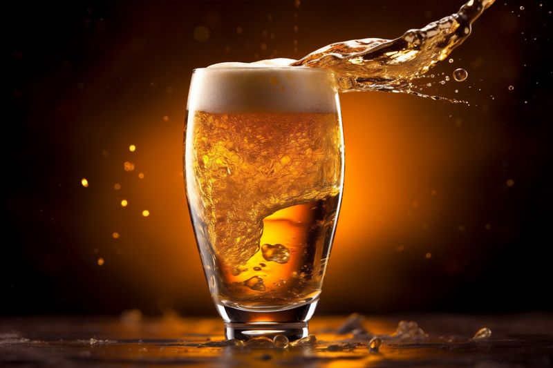 alcohol glass drink beer pub cold background bubble splash foam gradient. Generative AI.