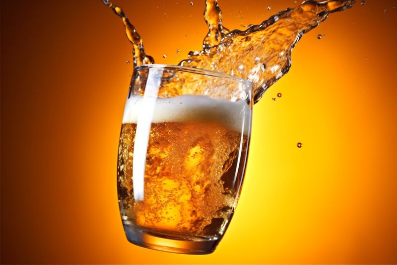 drink gradient beer cold splash background liquid bubble alcohol glass foam. Generative AI.