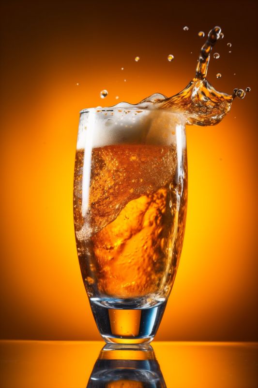 foam beer alcohol cold gradient bubble yellow background splash glass drink. Generative AI.