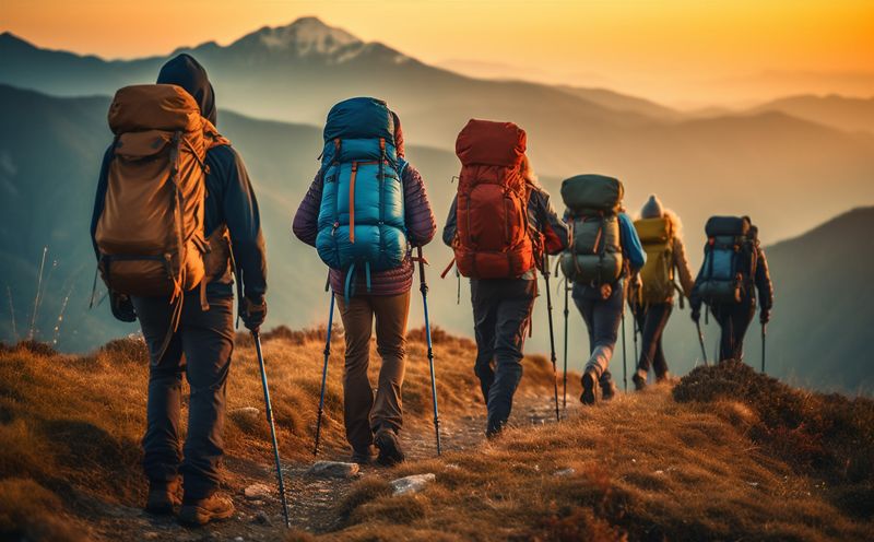 man lifestyle nature hiking walking mountain group tourist travel friendship trekking. Generative AI.