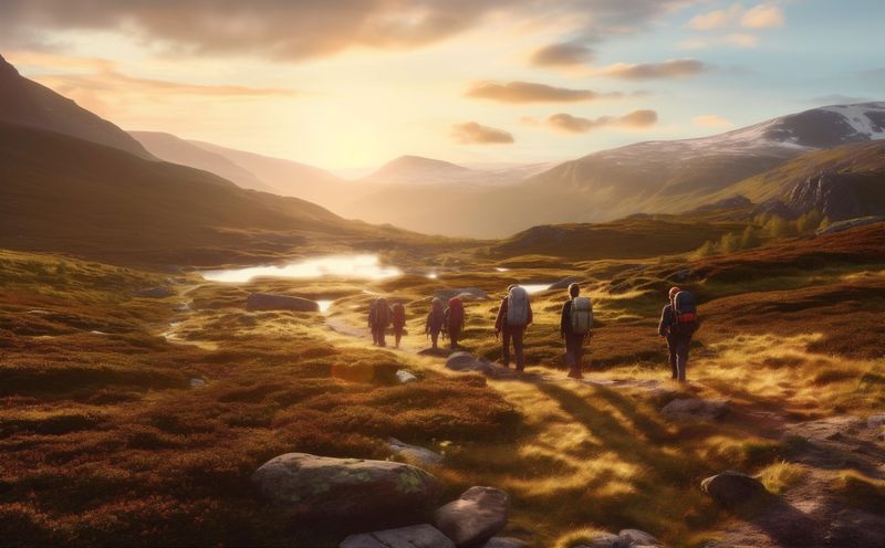 man group nature trekking hiker mountain walking hiking tourist lifestyle travel. Generative AI.