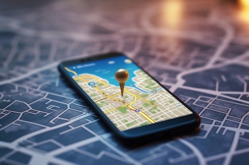 map travel point location mobile direction car phone gps navigation. Generative AI.