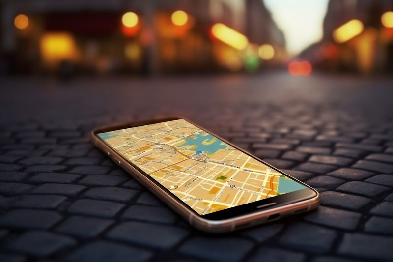 direction phone navigation point location gps travel mobile map position. Generative AI.