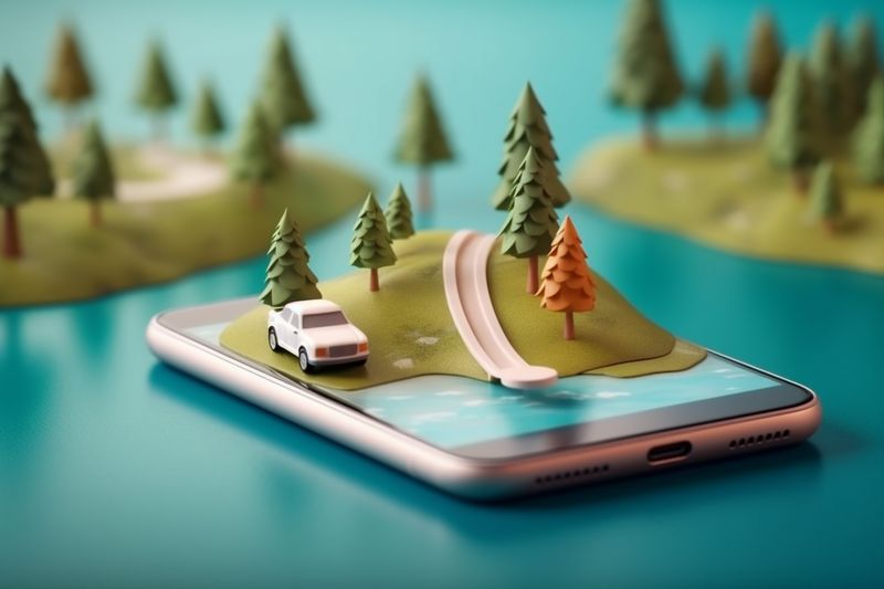 position navigation phone gps point location direction travel mobile map. Generative AI.