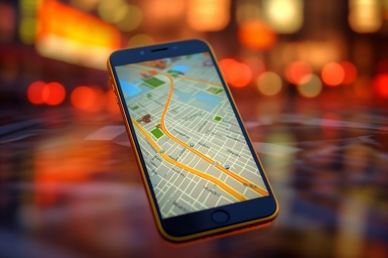 navigation phone map gps mobile travel point direction location position. Generative AI.