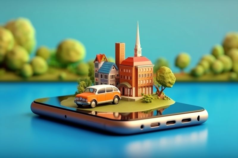 mobile gps direction travel phone navigation location position point map. Generative AI.