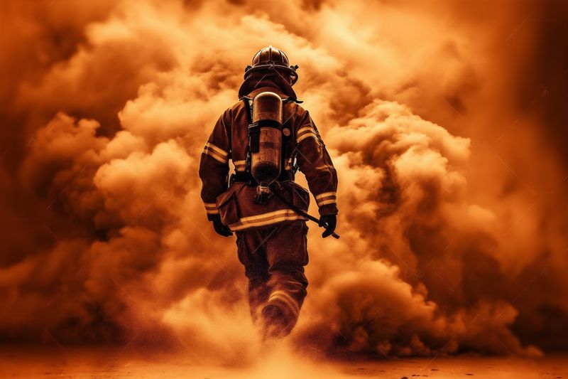 firefighter fire safety fireman equipment smoke uniform rescue fighter emergency. Generative AI.