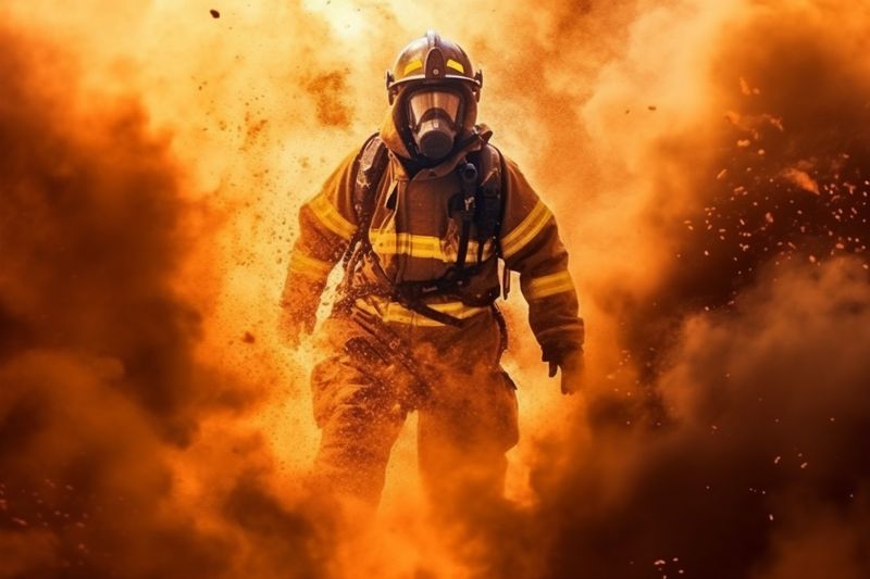fighter safety smoke equipment uniform fireman fire rescue firefighter emergency. Generative AI.
