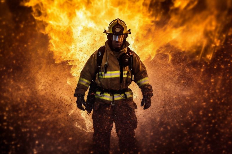 fireman firefighter safety smoke equipment uniform fire rescue fighter emergency. Generative AI.