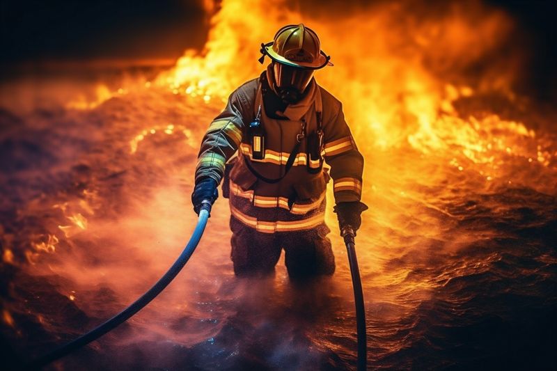 fighter emergency rescue smoke equipment safety firefighter fire fireman uniform. Generative AI.