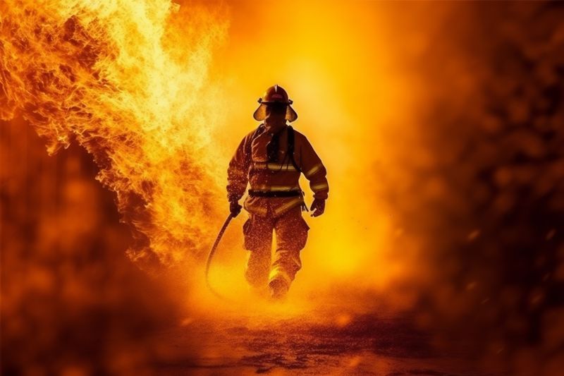 rescue equipment emergency smoke uniform fire firefighter fireman safety fighter. Generative AI.