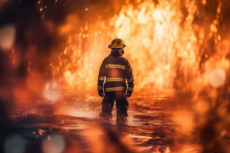 fireman fire fighter safety emergency smoke rescue uniform equipment firefighter. Generative AI.