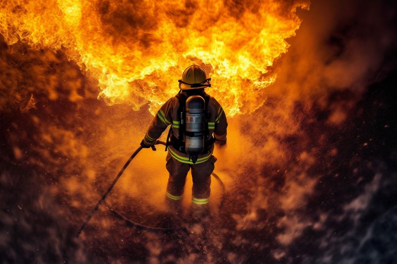 rescue equipment emergency fighter smoke firefighter fireman fire uniform safety. Generative AI.