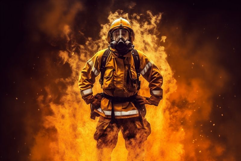 safety equipment fighter smoke emergency fire firefighter rescue uniform fireman. Generative AI.