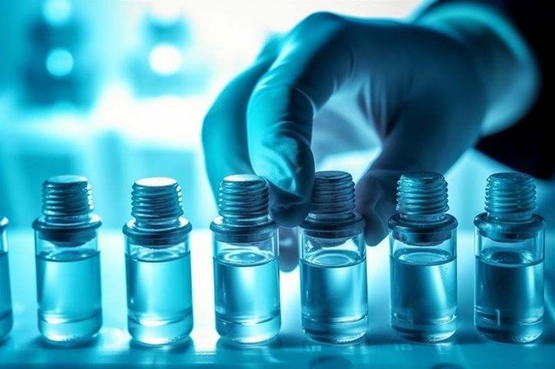 biotechnology experiment laboratory medicine research science medical tube test hand. Generative AI.