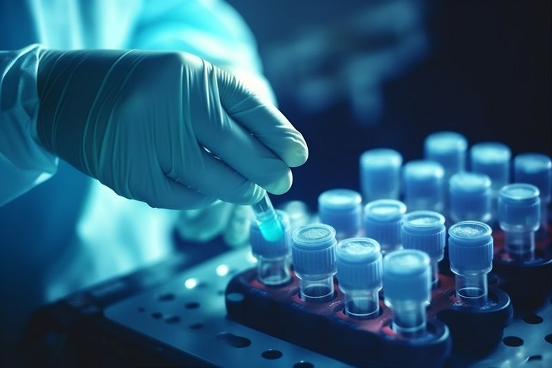 science hand medical tube test medicine biotechnology experiment laboratory research. Generative AI.