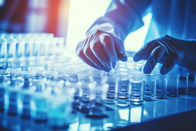 science medicine hand medical test laboratory research biotechnology experiment tube. Generative AI.