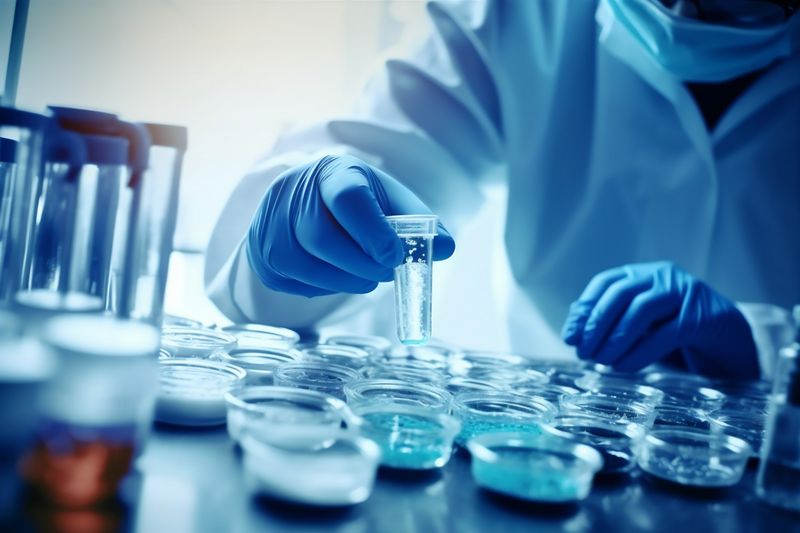 test medical hand research laboratory biotechnology experiment medicine science tube. Generative AI.