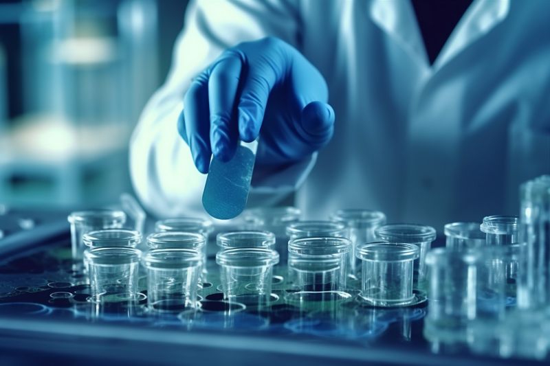 test laboratory tube science biotechnology medicine experiment hand medical research. Generative AI.