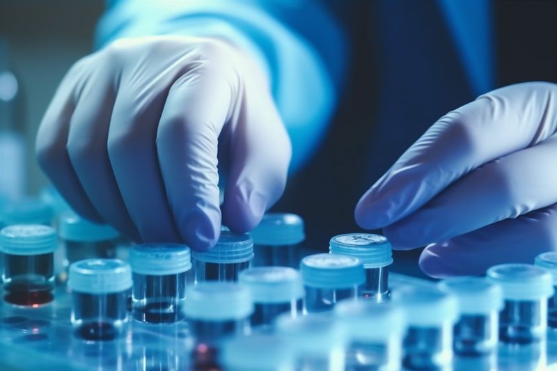 science hand biotechnology medicine medical test experiment tube research laboratory. Generative AI.